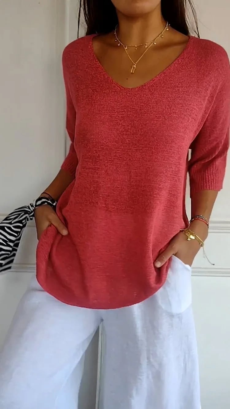 š„Hot saleš„- Spring Sale 49% OFF - Solid V-neck knitted top
