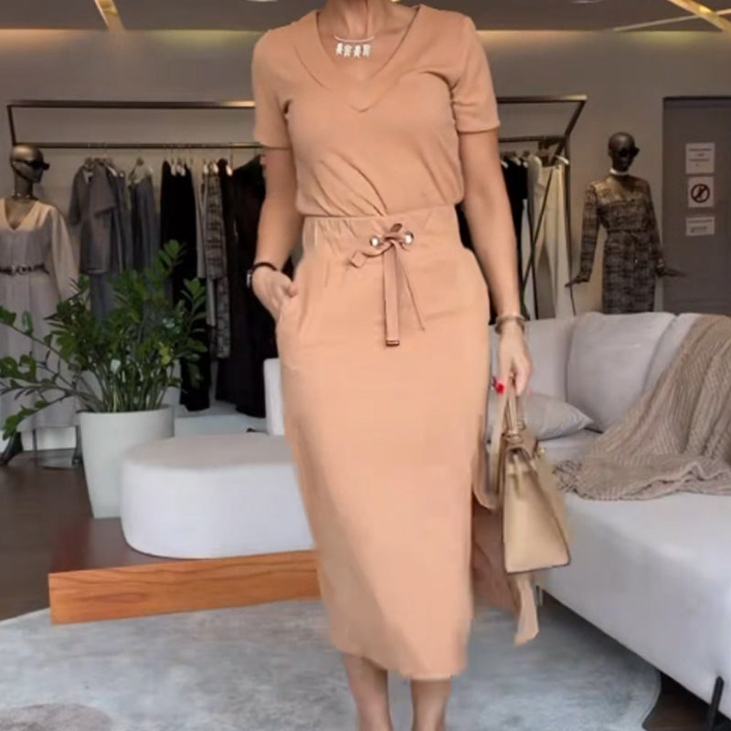 🔥Hot sale🔥- Women's V-Neck Top and Skirt Set