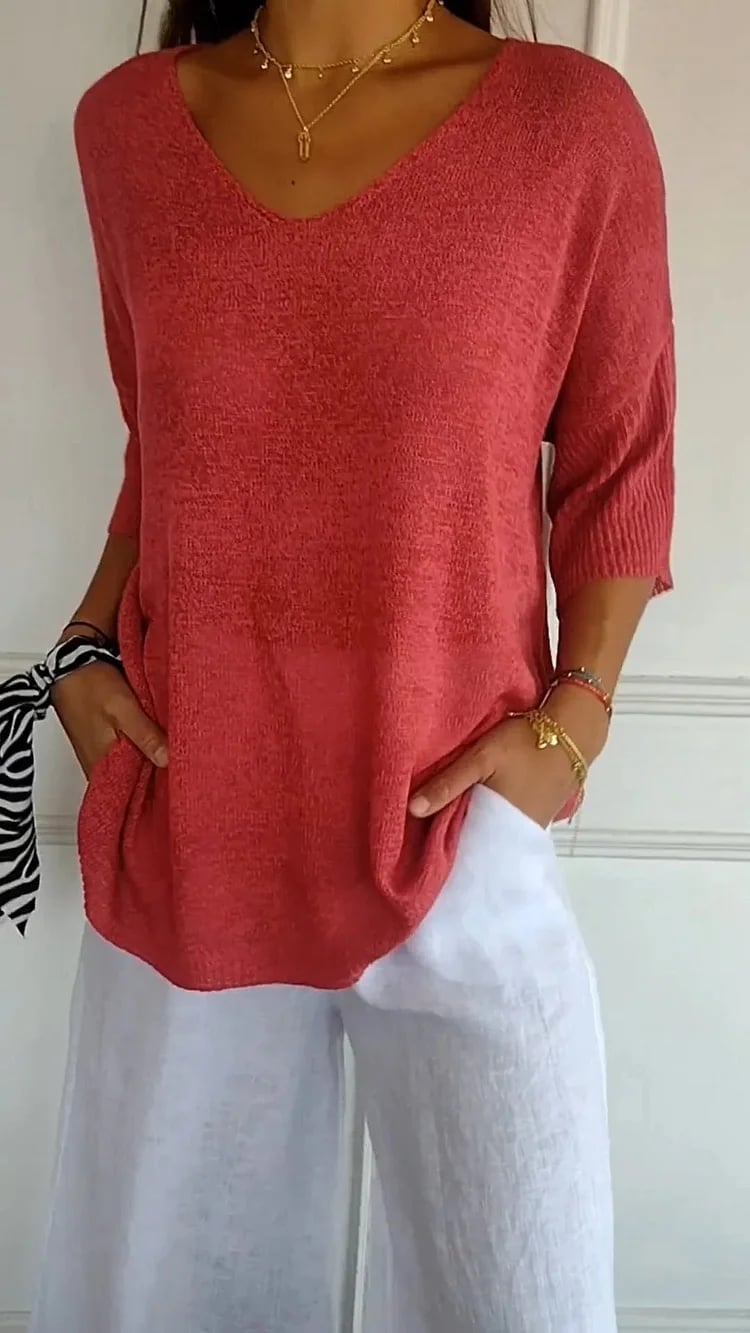 š„Hot saleš„- Spring Sale 49% OFF - Solid V-neck knitted top