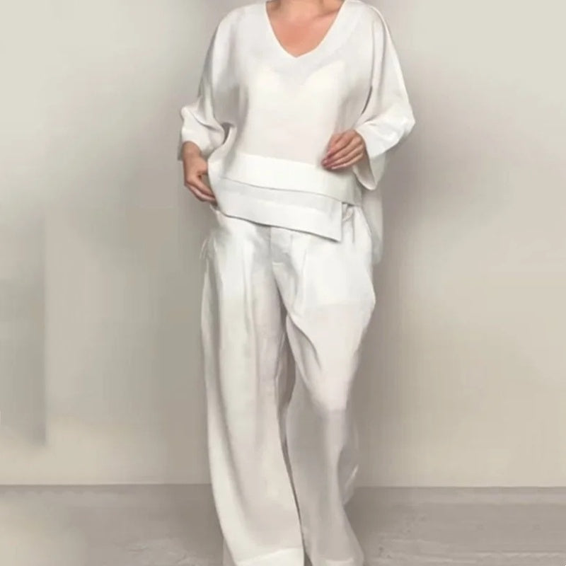 🔥Hot sale🔥- Irregular Hem Cotton Linen Short Sleeve Casual 2-Piece Set