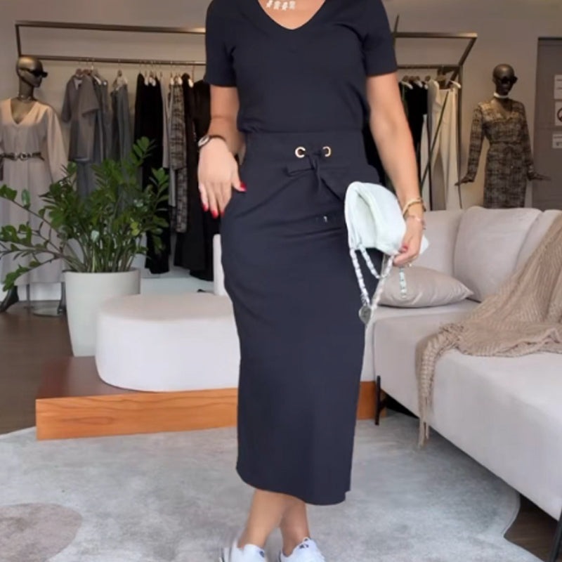 🔥Hot sale🔥- Women's V-Neck Top and Skirt Set