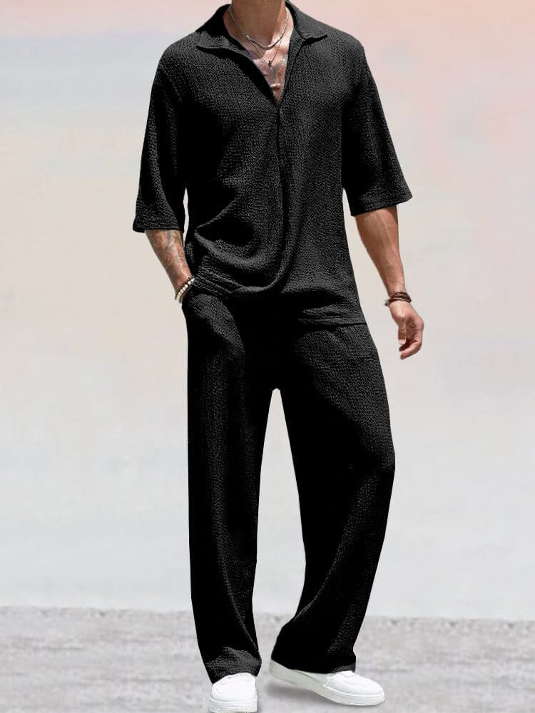 🔥Hot sale🔥- Casual Water Ripple Textured Shirt Set