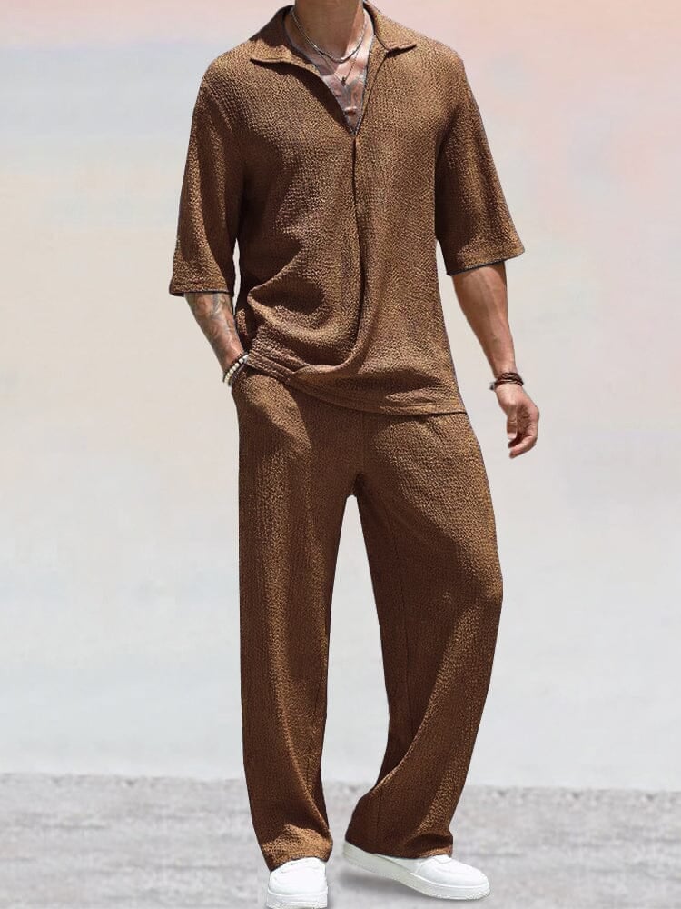 🔥Hot sale🔥- Casual Water Ripple Textured Shirt Set