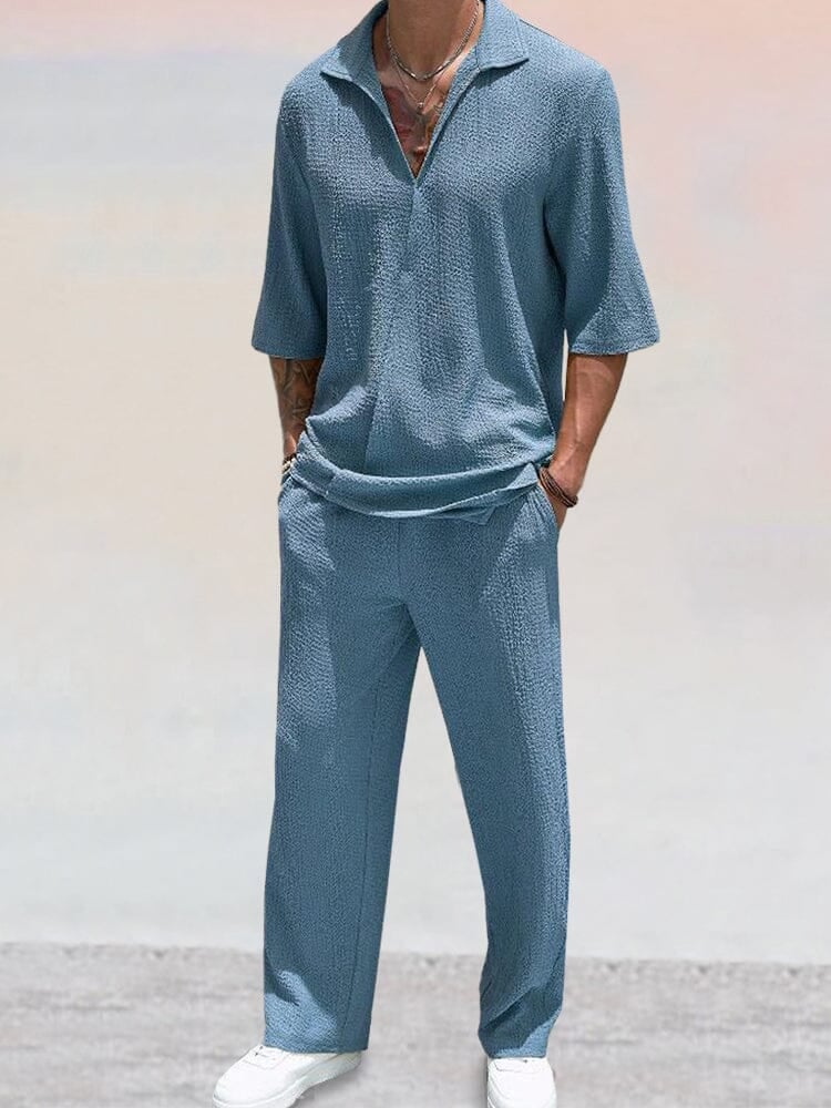 🔥Hot sale🔥- Casual Water Ripple Textured Shirt Set