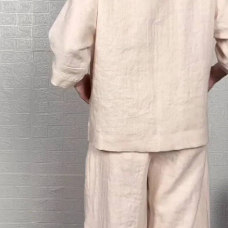 🔥Hot sale🔥- Irregular Hem Cotton Linen Short Sleeve Casual 2-Piece Set