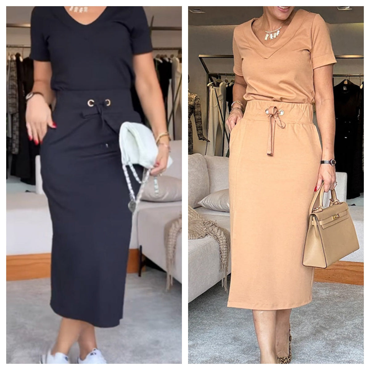 🔥Hot sale🔥- Women's V-Neck Top and Skirt Set