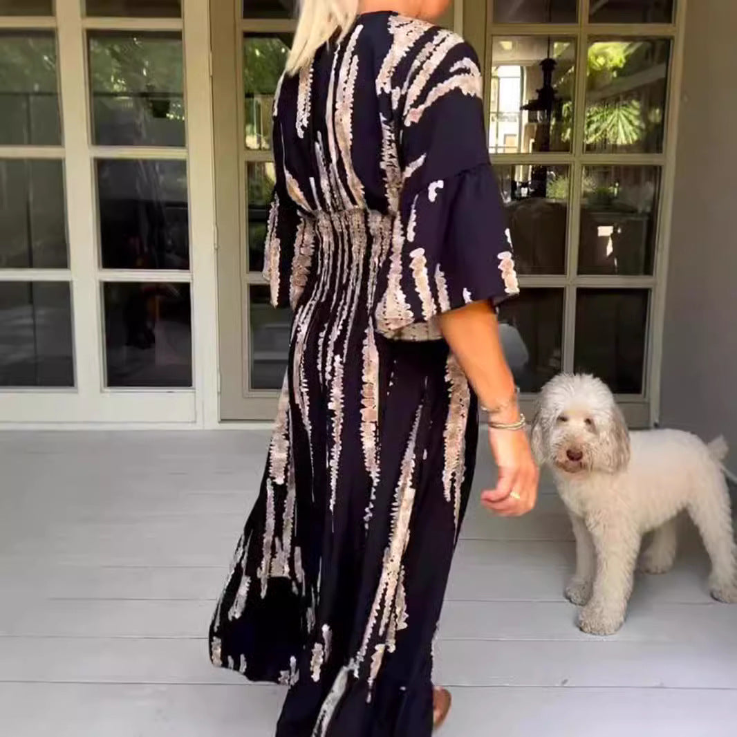 🔥Hot sale🔥- V-neck tie-dye print dress