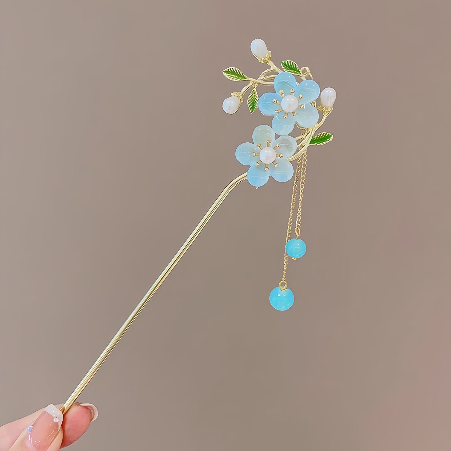 Antique tassel hairpin retro hairpin hair accessories(blue double flower)