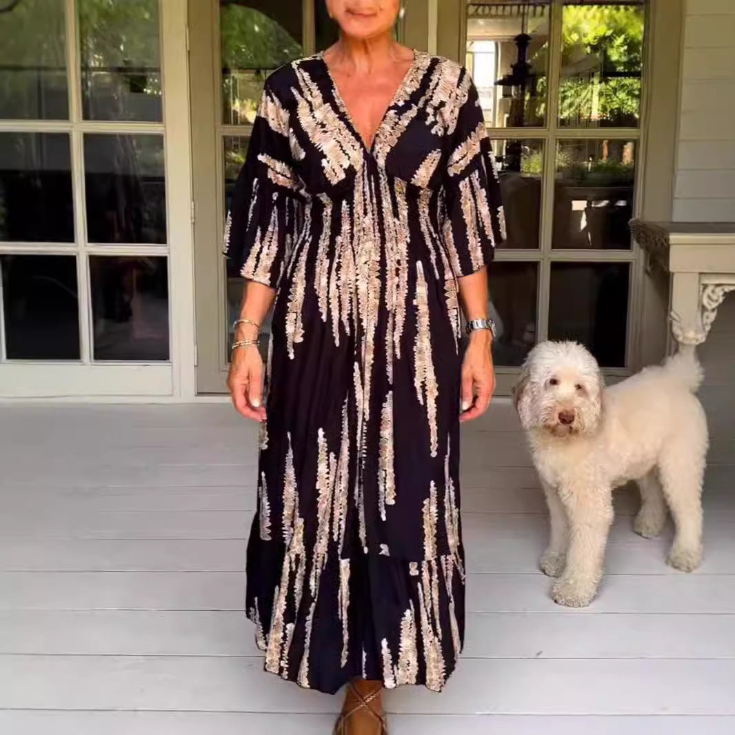 🔥Hot sale🔥- V-neck tie-dye print dress
