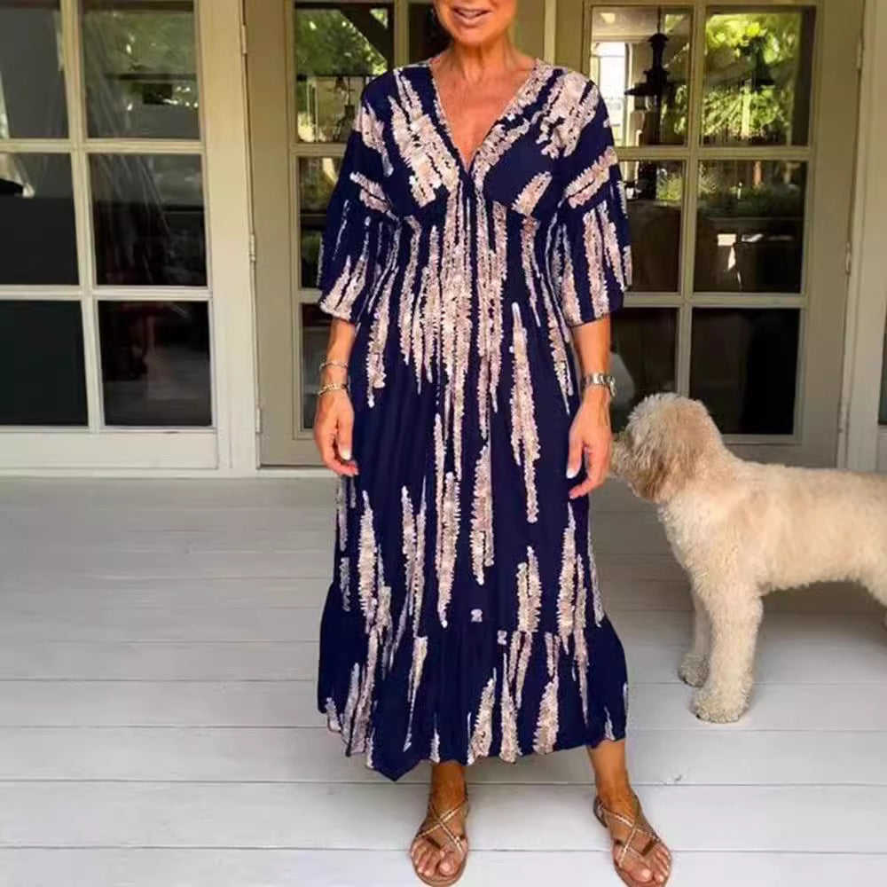 🔥Hot sale🔥- V-neck tie-dye print dress