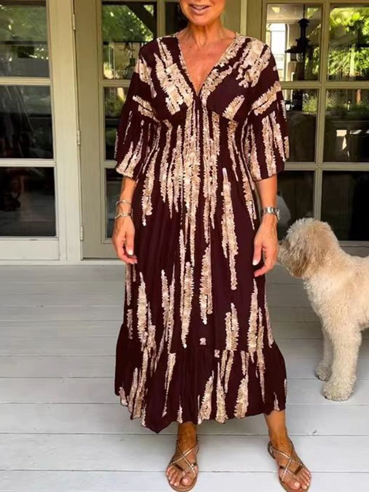 🔥Hot sale🔥- V-neck tie-dye print dress