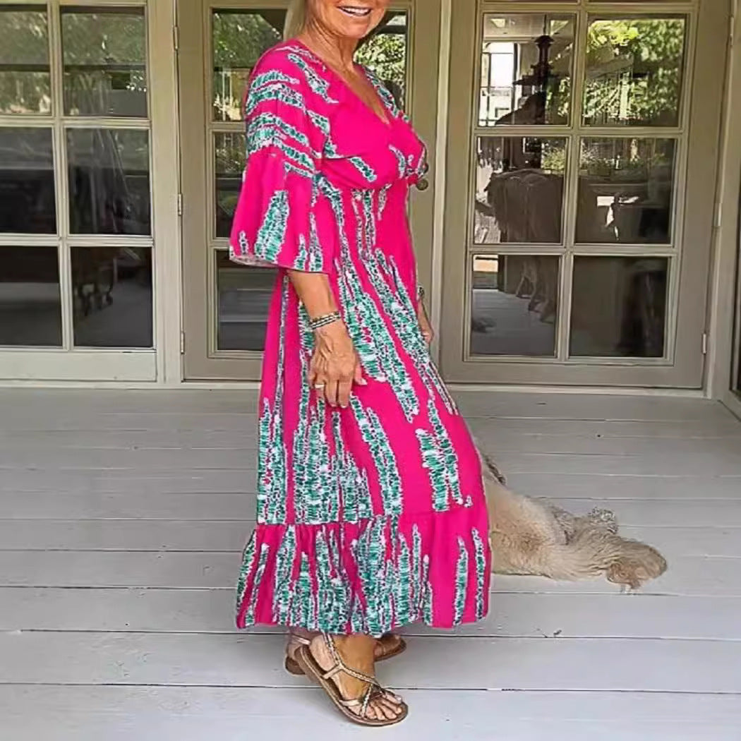 🔥Hot sale🔥- V-neck tie-dye print dress