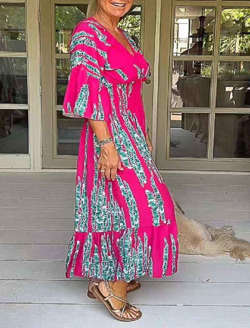🔥Hot sale🔥- V-neck tie-dye print dress
