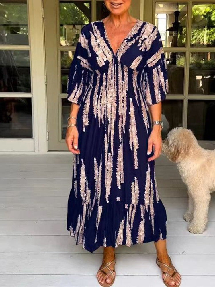 🔥Hot sale🔥- V-neck tie-dye print dress