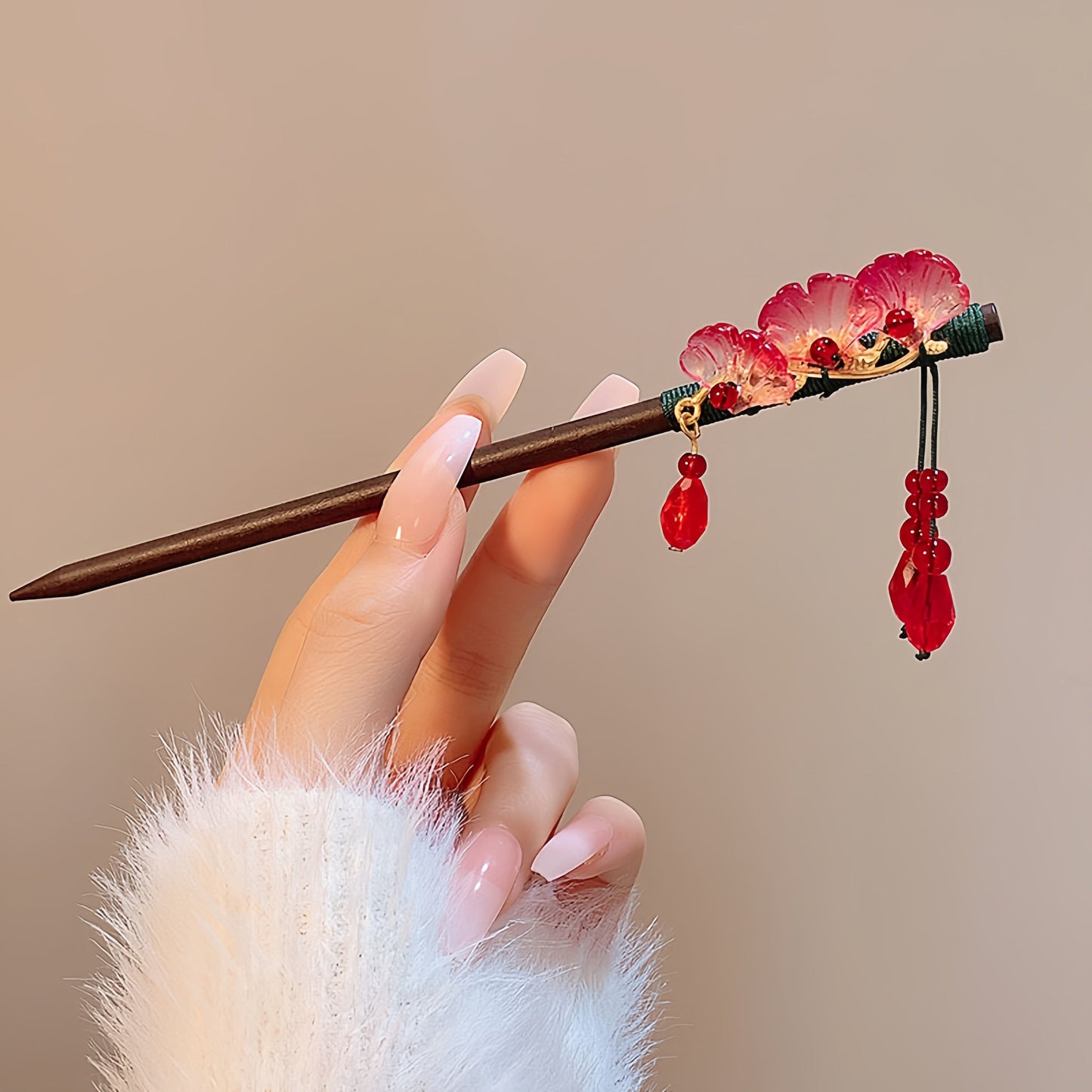 Antique tassel hairpin retro hairpin hair accessories(Ginkgo leaf ruby hairpin)