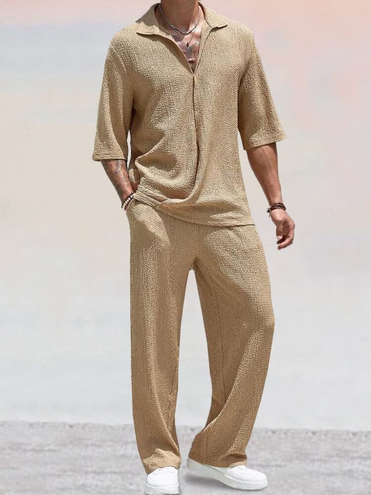 🔥Hot sale🔥- Casual Water Ripple Textured Shirt Set