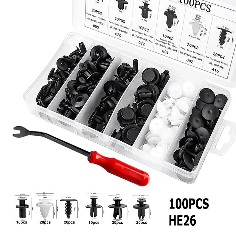 š„Hot saleš„-š§100 PCS Car Clip Retainer Auto Fasteners Push Trim Bumper Plastic Rivets Clips Kit