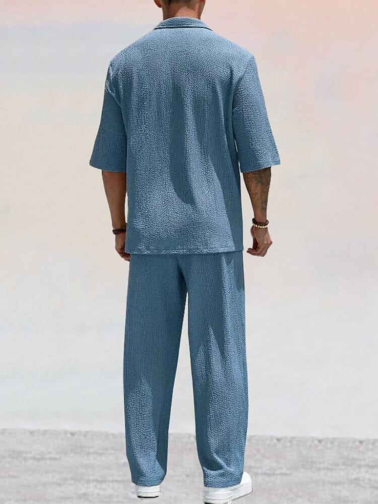 🔥Hot sale🔥- Casual Water Ripple Textured Shirt Set