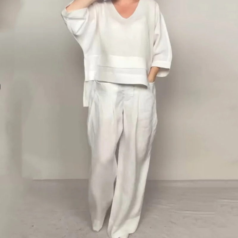 🔥Hot sale🔥- Irregular Hem Cotton Linen Short Sleeve Casual 2-Piece Set