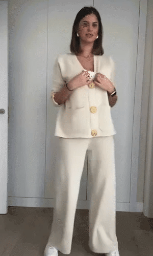 🔥Hot sale🔥- metal button wool sweater wide-leg pants suits