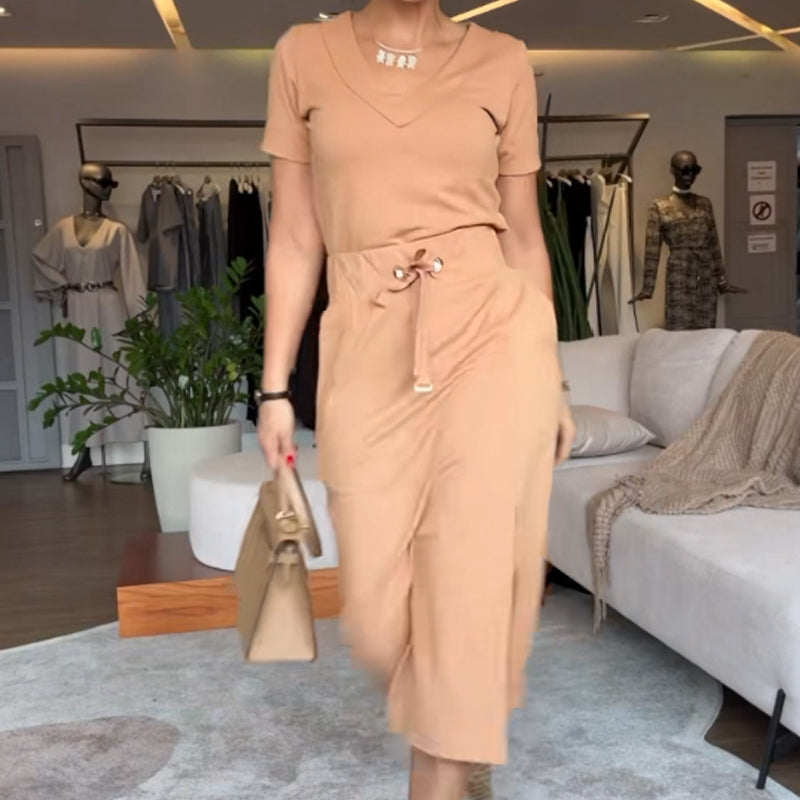 🔥Hot sale🔥- Women's V-Neck Top and Skirt Set