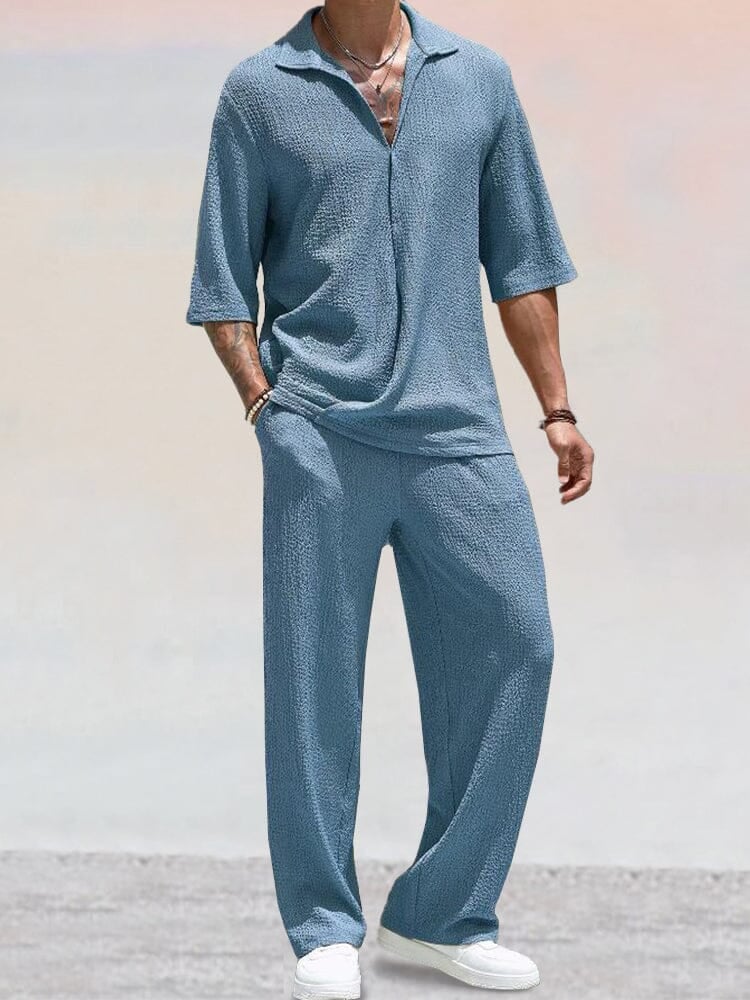 🔥Hot sale🔥- Casual Water Ripple Textured Shirt Set