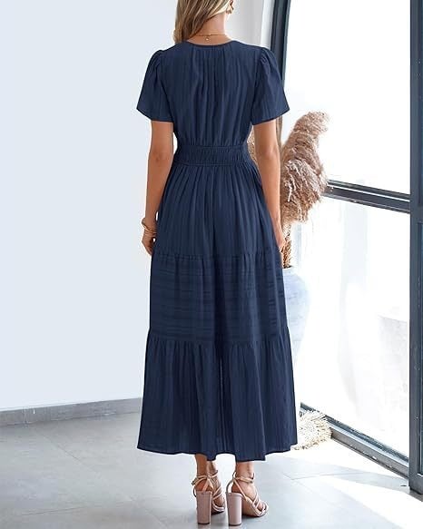 Needtoknit - Limited time offer🔥Women's Casual Spring Short Sleeve V Neck Maxi Dress