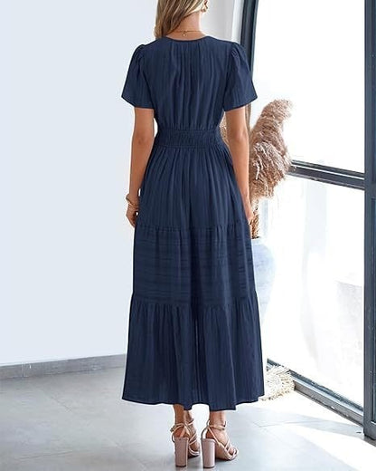 Needtoknit - Limited time offer🔥Women's Casual Spring Short Sleeve V Neck Maxi Dress