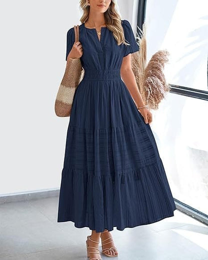 Needtoknit - Limited time offer🔥Women's Casual Spring Short Sleeve V Neck Maxi Dress