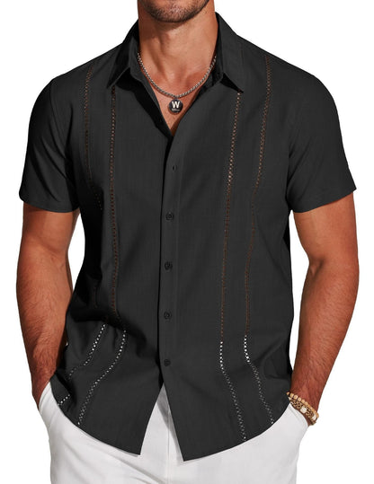 🔥Hot sale🔥- Men's Cuba Guayabera Exquisite Hollow Embroidered Button Front Shirt
