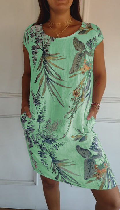 Needtoknit - Limited time offer🔥Women's Cotton & Linen Round Neck Printed Dress