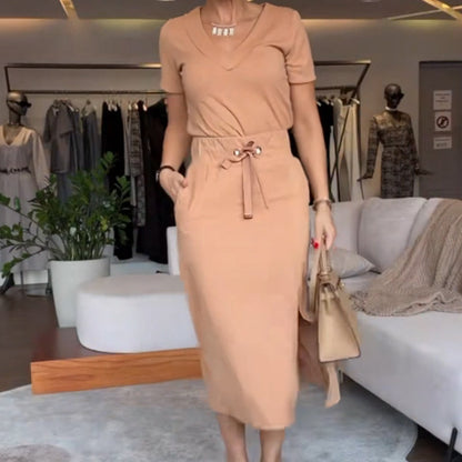 🔥Hot sale🔥- Women's V-Neck Top and Skirt Set