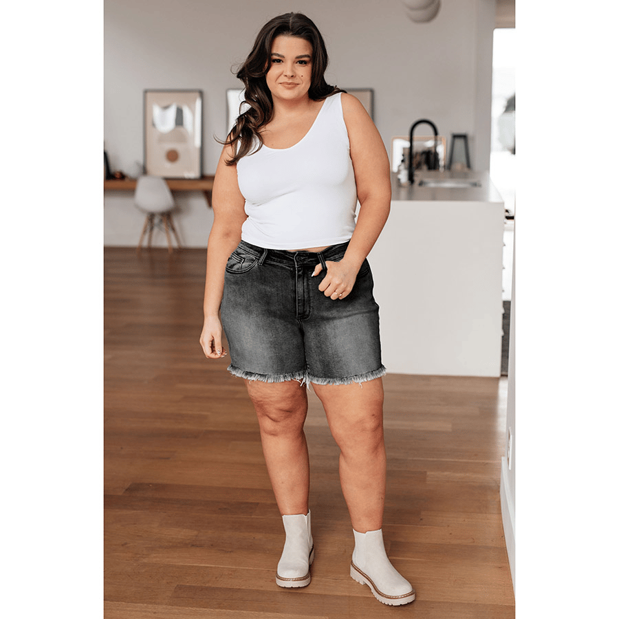 🔥Hot sale🔥- High Rise Frayed Hem Cut Off Dad Shorts