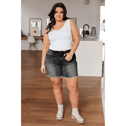 🔥Hot sale🔥- High Rise Frayed Hem Cut Off Dad Shorts