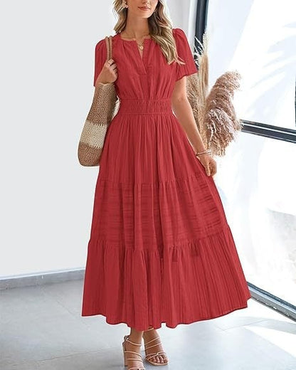 Needtoknit - Limited time offer🔥Women's Casual Spring Short Sleeve V Neck Maxi Dress