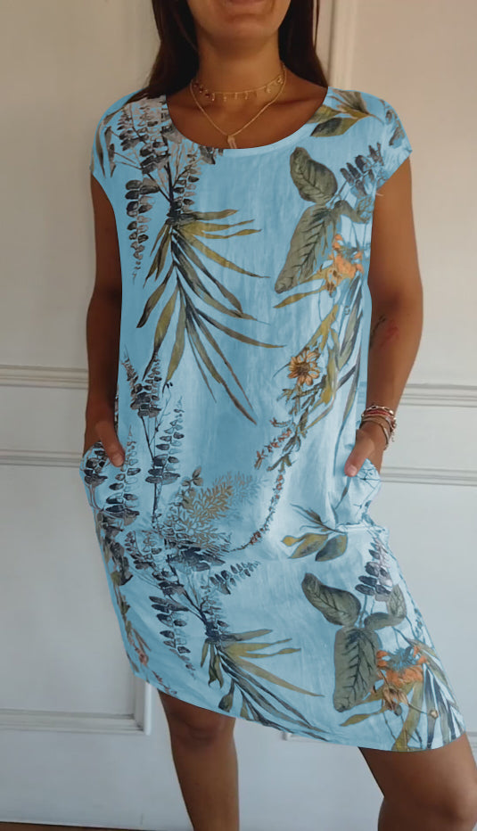 Needtoknit - Limited time offer🔥Women's Cotton & Linen Round Neck Printed Dress