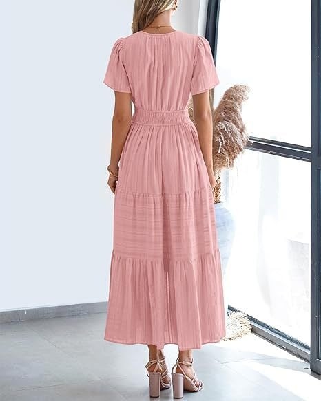 Needtoknit - Limited time offer🔥Women's Casual Spring Short Sleeve V Neck Maxi Dress