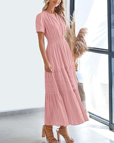 Needtoknit - Limited time offer🔥Women's Casual Spring Short Sleeve V Neck Maxi Dress