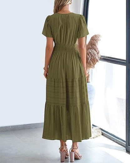 Needtoknit - Limited time offer🔥Women's Casual Spring Short Sleeve V Neck Maxi Dress