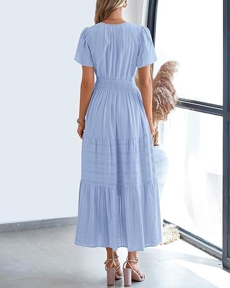 Needtoknit - Limited time offer🔥Women's Casual Spring Short Sleeve V Neck Maxi Dress