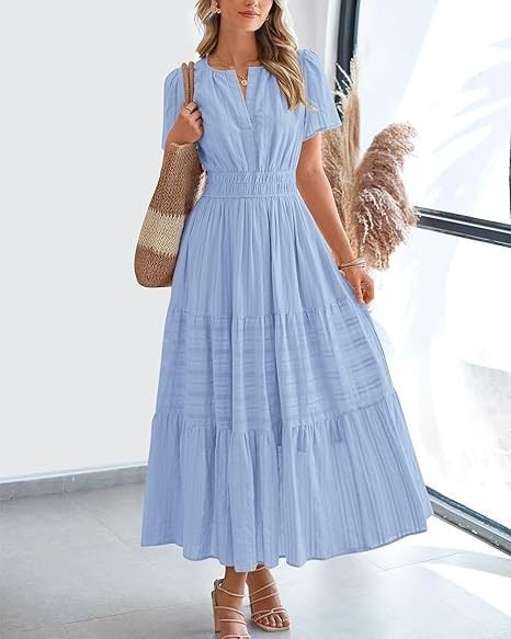 Needtoknit - Limited time offer🔥Women's Casual Spring Short Sleeve V Neck Maxi Dress