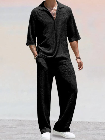🔥Hot sale🔥- Casual Water Ripple Textured Shirt Set