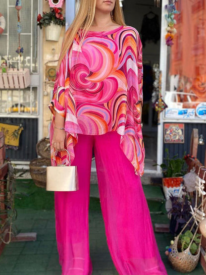 🔥Hot sale🔥- New Colorful Chiffon Set Casual Round Neck Print