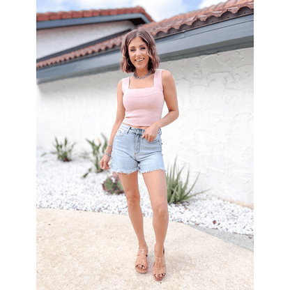 🔥Hot sale🔥- High Rise Frayed Hem Cut Off Dad Shorts