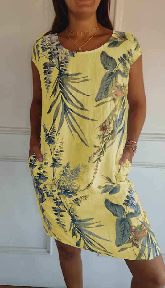 Needtoknit - Limited time offer🔥Women's Cotton & Linen Round Neck Printed Dress