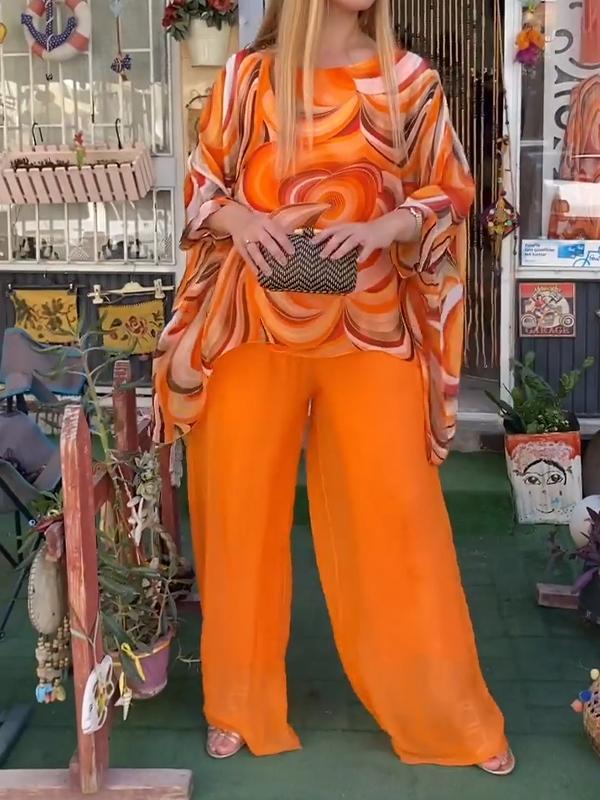 🔥Hot sale🔥- New Colorful Chiffon Set Casual Round Neck Print