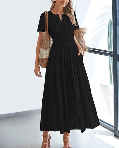 Needtoknit - Limited time offer🔥Women's Casual Spring Short Sleeve V Neck Maxi Dress