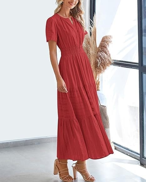 Needtoknit - Limited time offer🔥Women's Casual Spring Short Sleeve V Neck Maxi Dress