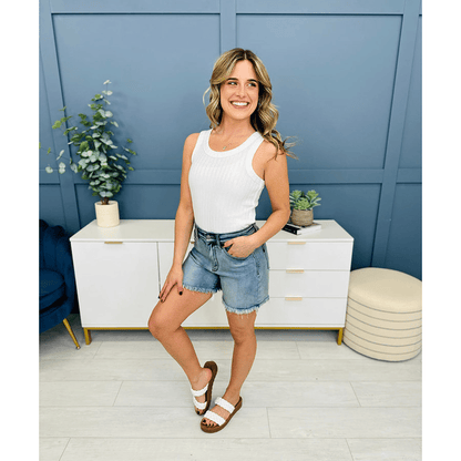 🔥Hot sale🔥- High Rise Frayed Hem Cut Off Dad Shorts