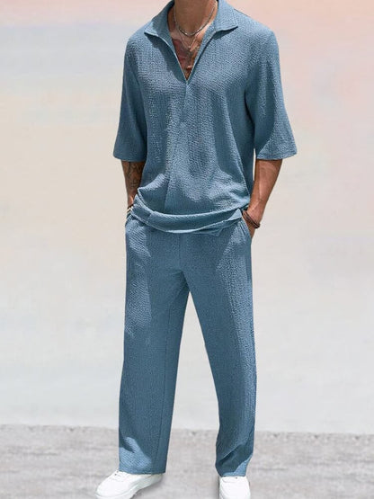 🔥Hot sale🔥- Casual Water Ripple Textured Shirt Set